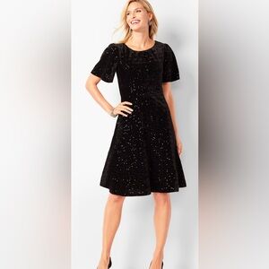 RSVP by Talbots women’s black velvet sequined fit and flare dress, size 12